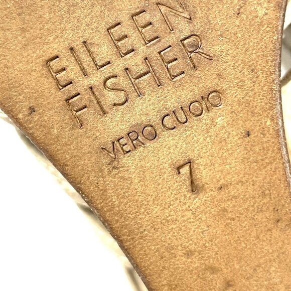 Eileen Fisher Sandals Womens 7 Beige Tan Caged Strappy Leather Wedge‎ Bohemian - Picture 11 of 11